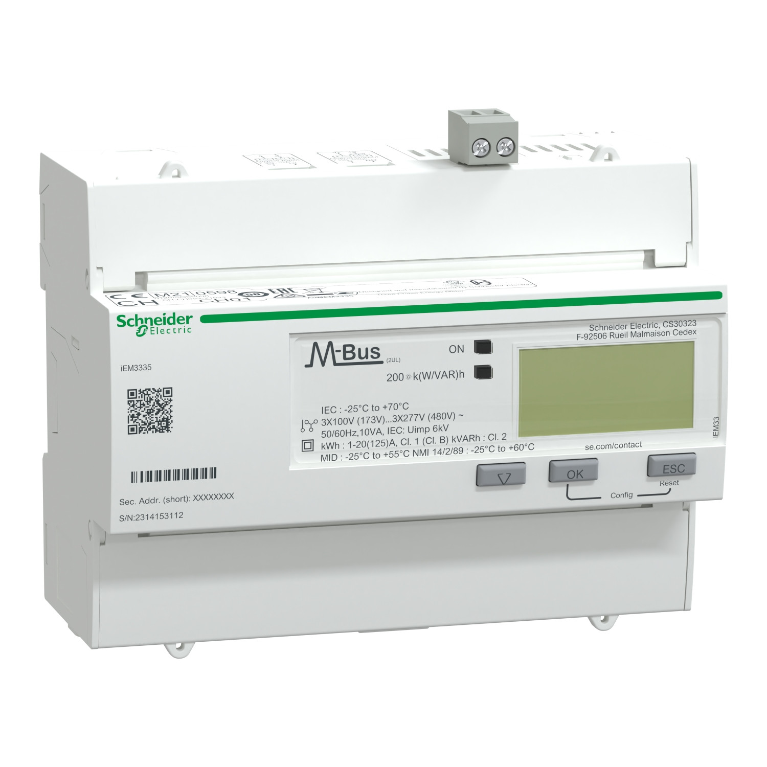 Acti9 iEM – compteur d’énergie tri – 125A – multitarif – alarme kW – Mbus – MID