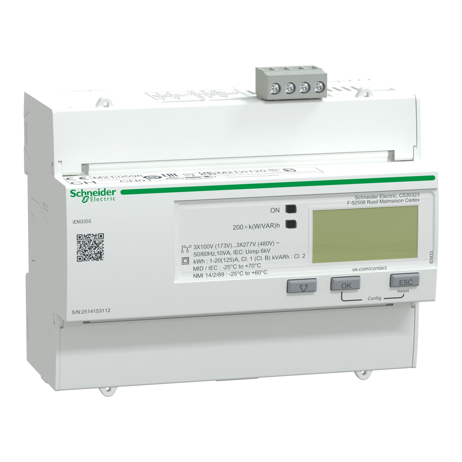 Acti9 iEM – compteur d’énergie tri – 125A – multitarif – alarme kW – Modbus -MID