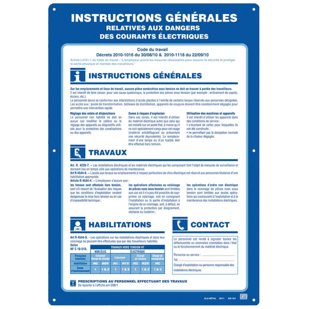 Affiche Alumétal™ consignes de sécurité « INSTRUCTIONS GÉNÉRALES »
