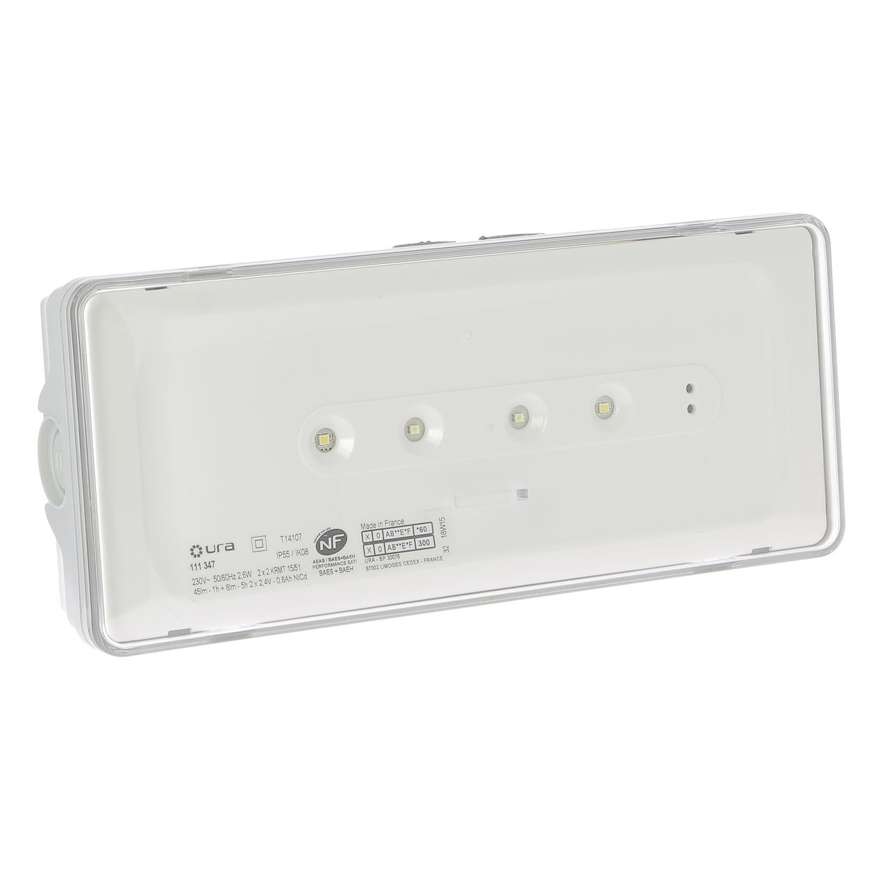 Bloc autonome de sécurité BAES+BAEH d’évacuation SATI LED flux 45lm-1h + 8lm-5h IK08 IP55 Urajet Ura