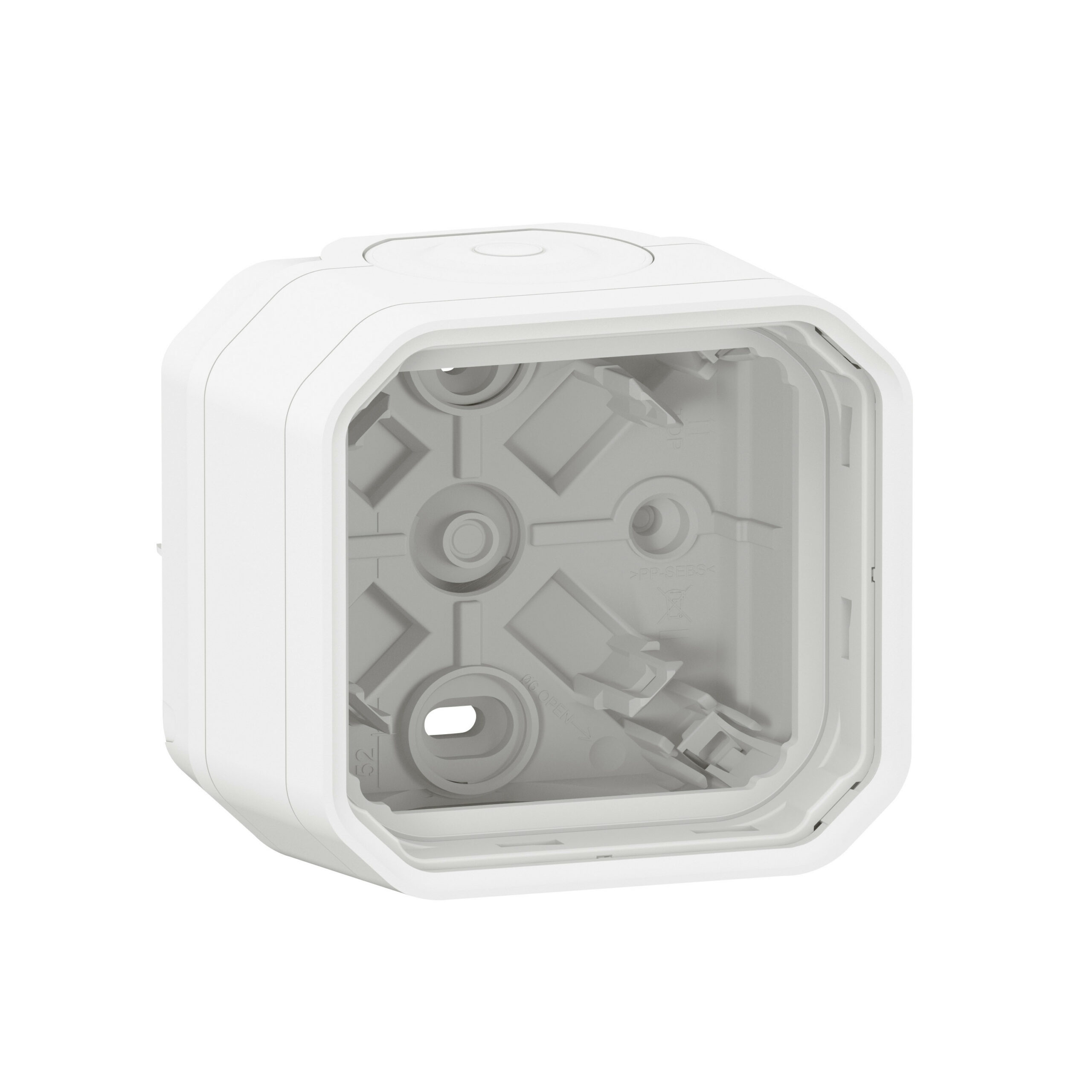 Boîtier saillie étanche Plexo 1 poste avec 2 embouts à membrane et 1 entrée – blanc