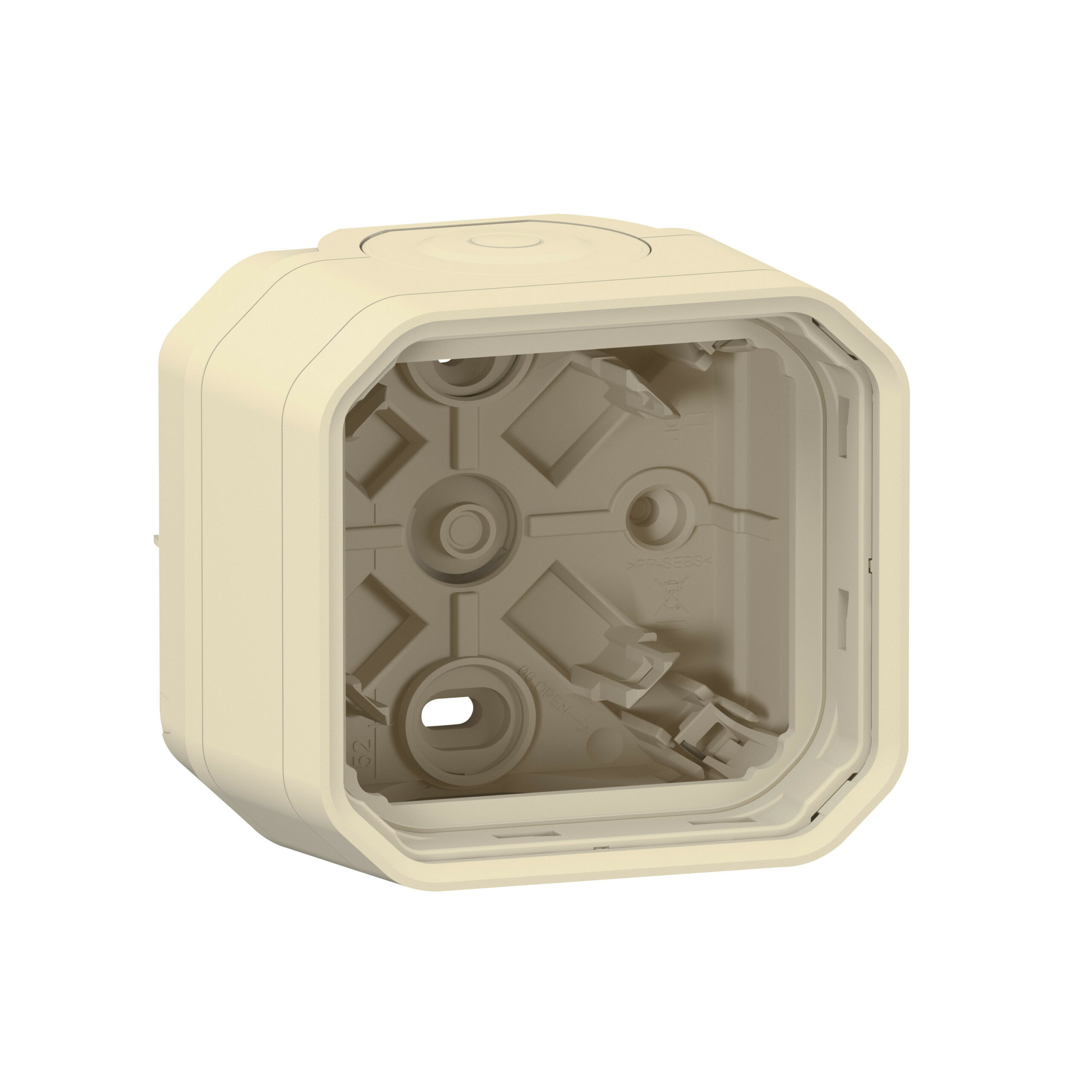 Boîtier saillie étanche Plexo 1 poste avec 2 embouts à membrane et 1 entrée – sable