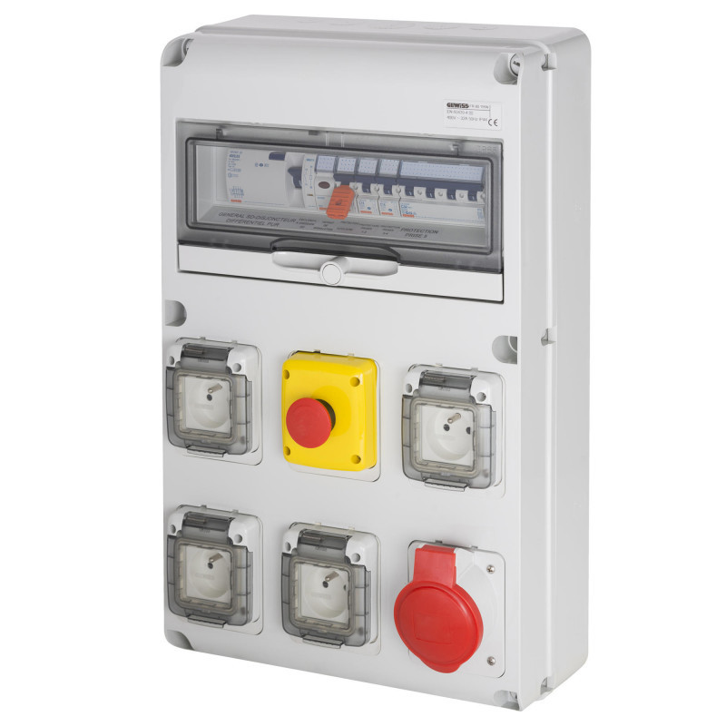 Coffret 4x230V-16A + 1x400V-32A + arrêt d’urgence