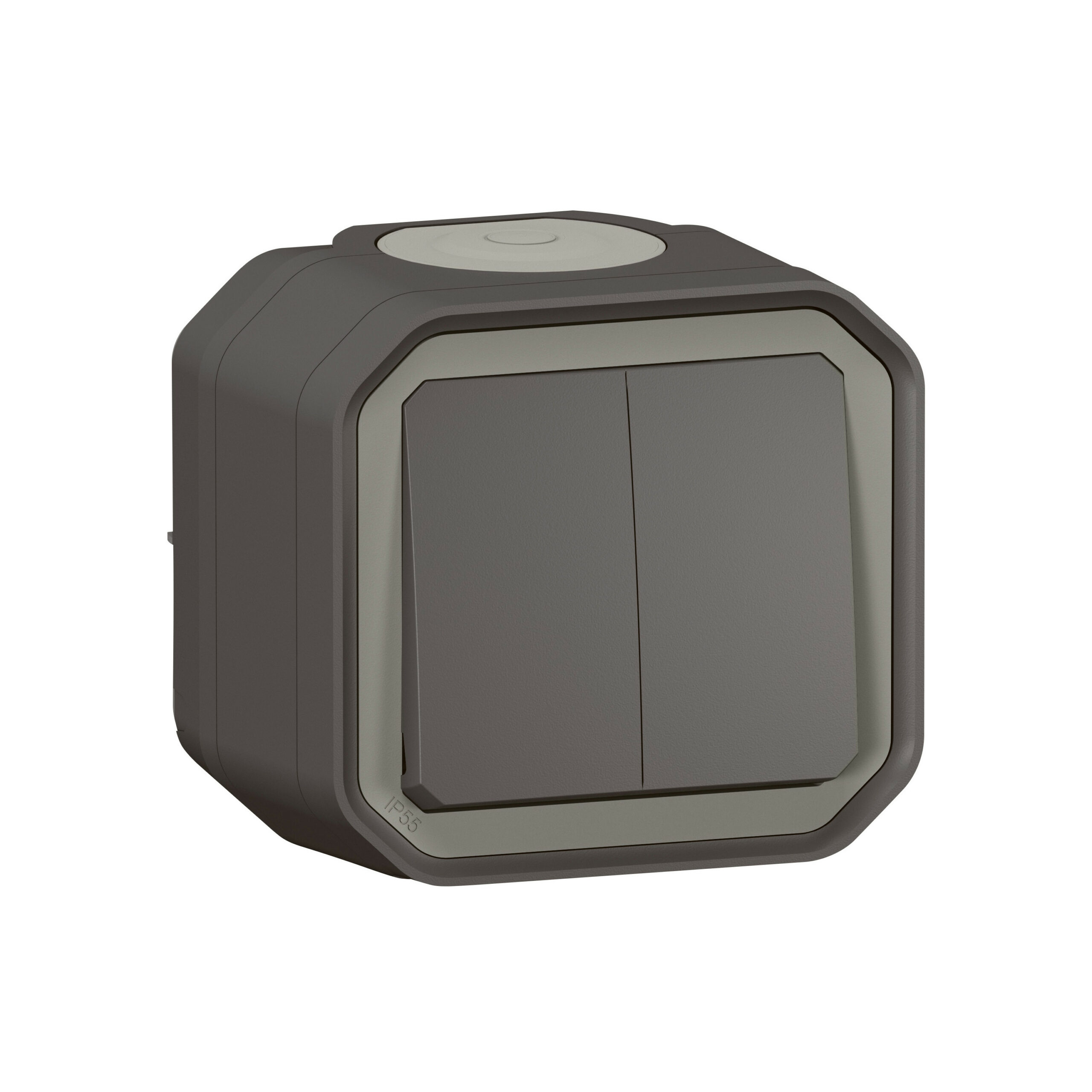 Commande double étanche pour réaliser 3 fonctions Plexo IP55 IK08 livrée complète pour fixation saillie – anthracite