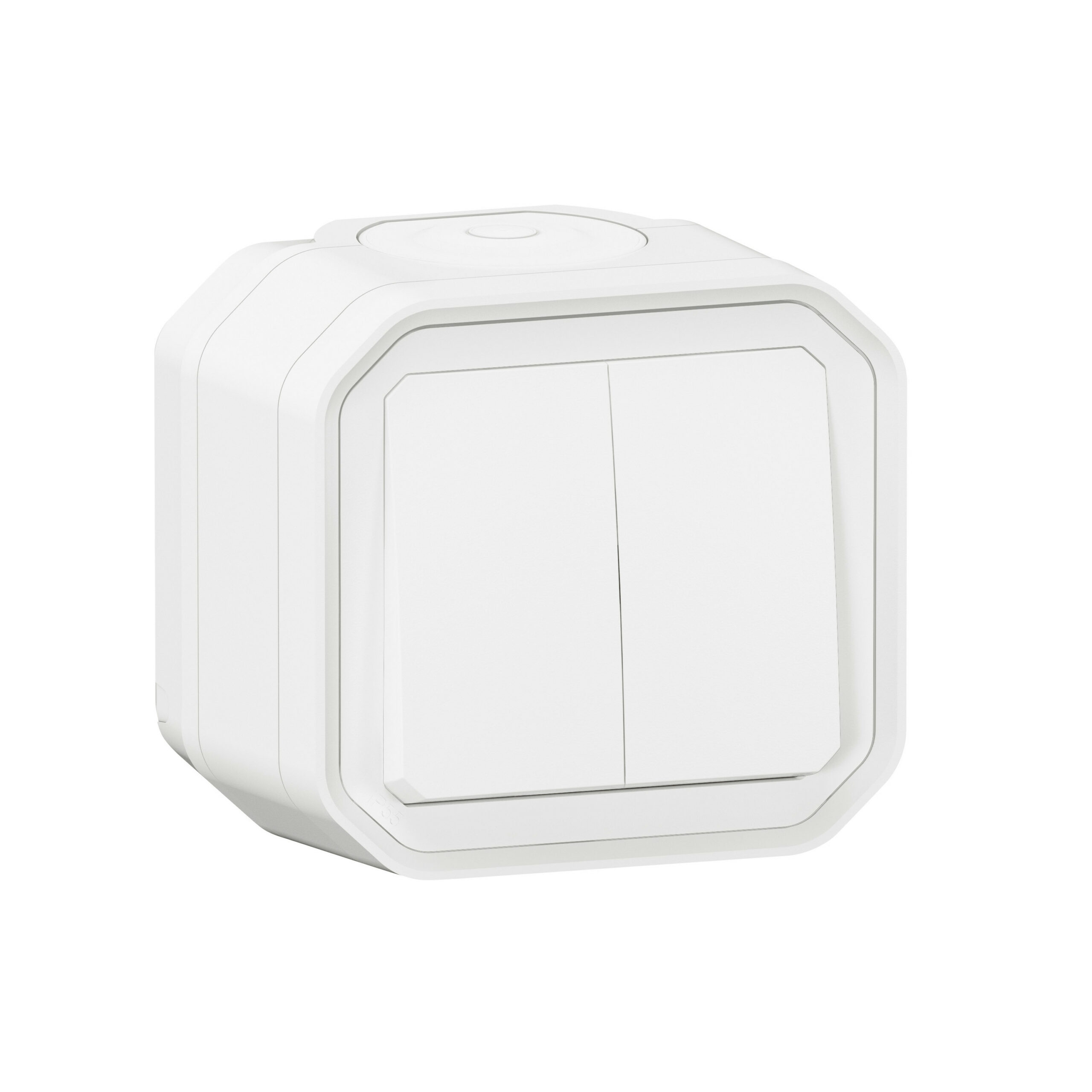 Commande double étanche pour réaliser 3 fonctions Plexo IP55 IK08 livrée complète pour fixation saillie – blanc