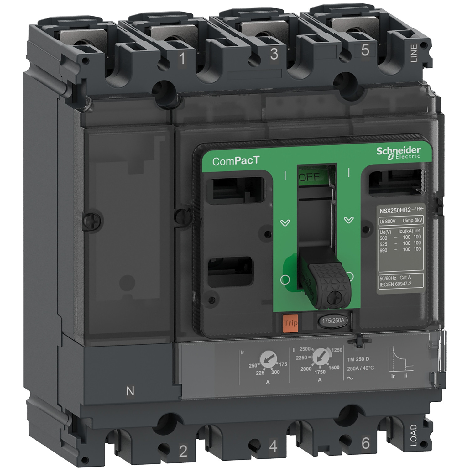 ComPacT NSX250H – disjoncteur – TM-D 250A – 4P4D – 70kA – montage fixe