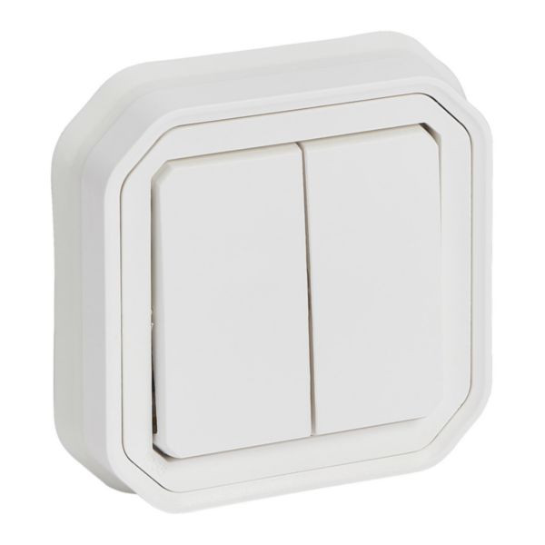 Double interrupteur ou va-et-vient ou poussoir étanche Plexo complet IP55 IK08 encastré 10AX 250V – blanc