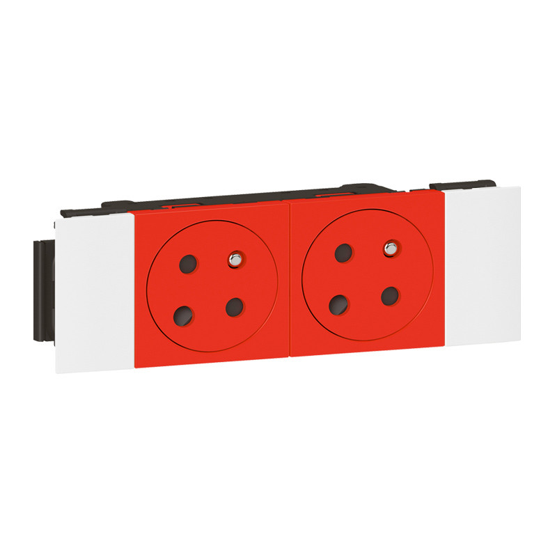 Double prise de courant 2P+T Surface à détrompage Soluclip pour goulotte Mosaic à clippage direct 4 modules – rouge