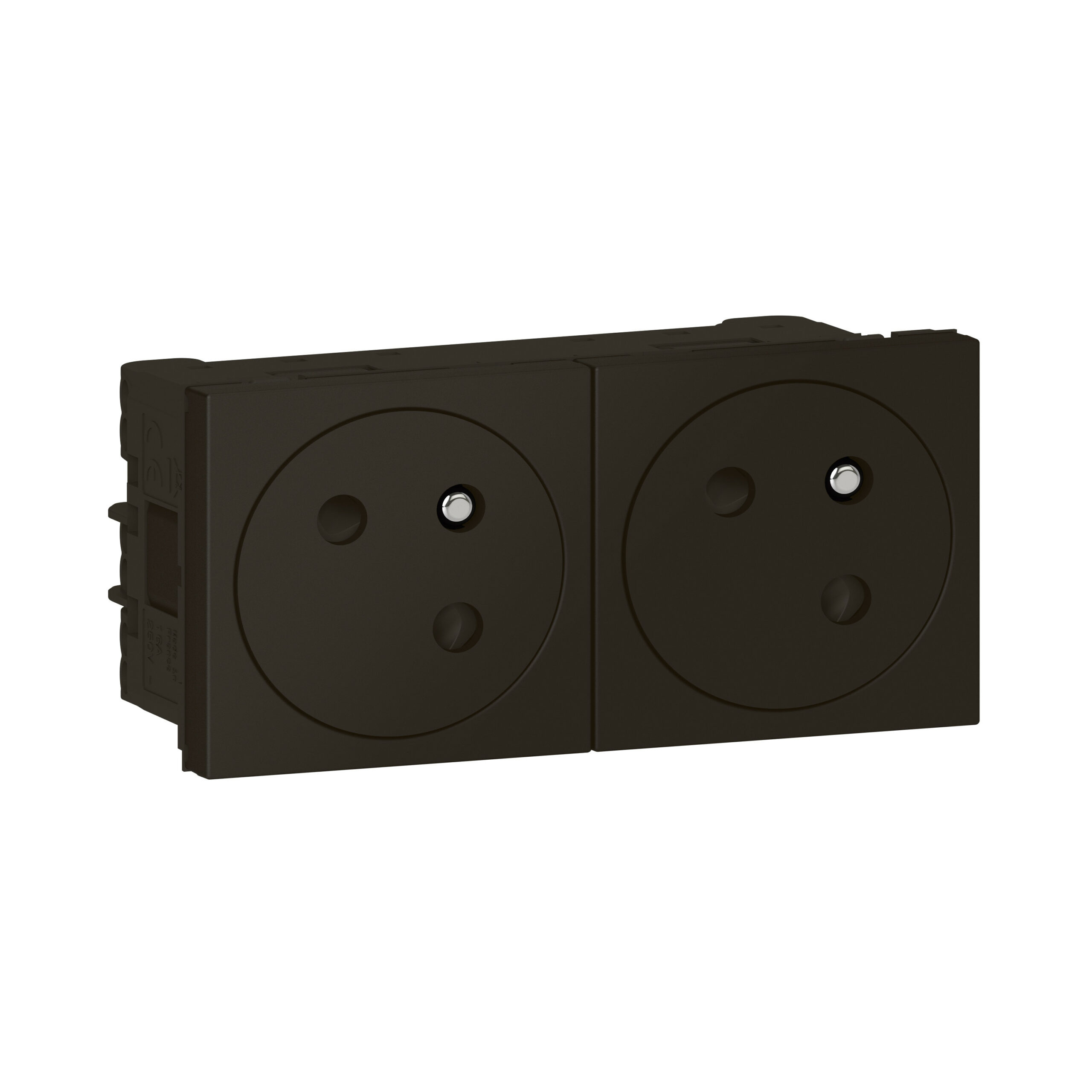 Double prise de courant 2P+T Surface Mosaic Link raccordement latéral 4 modules – noir mat