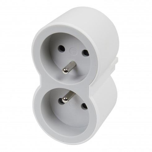 Fiche biplite avec 2 prises frontales avec terre 16A 3680W – blanc et gris clair