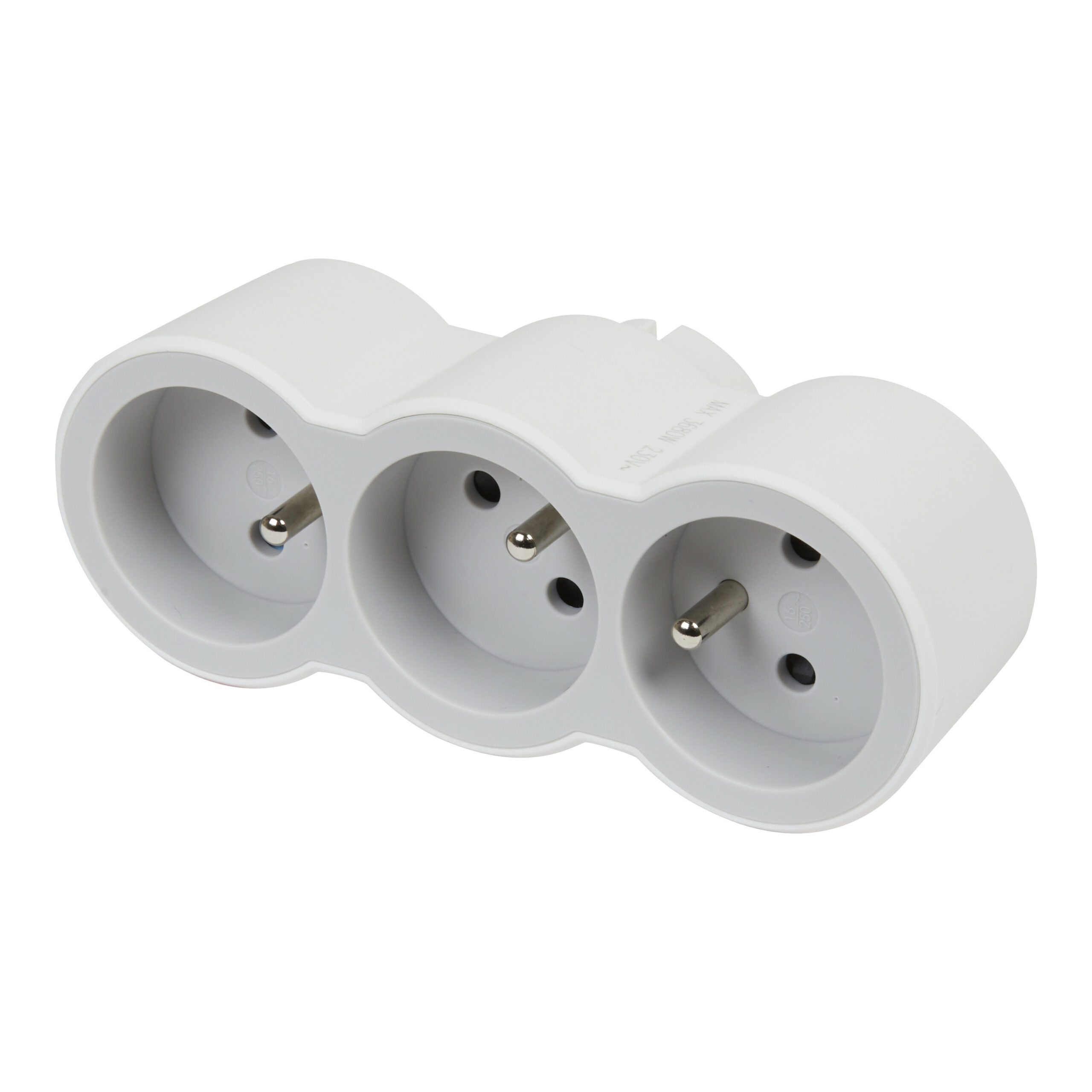 Fiche triplite avec 3 prises frontales avec terre 16A 3680W – blanc et gris clair