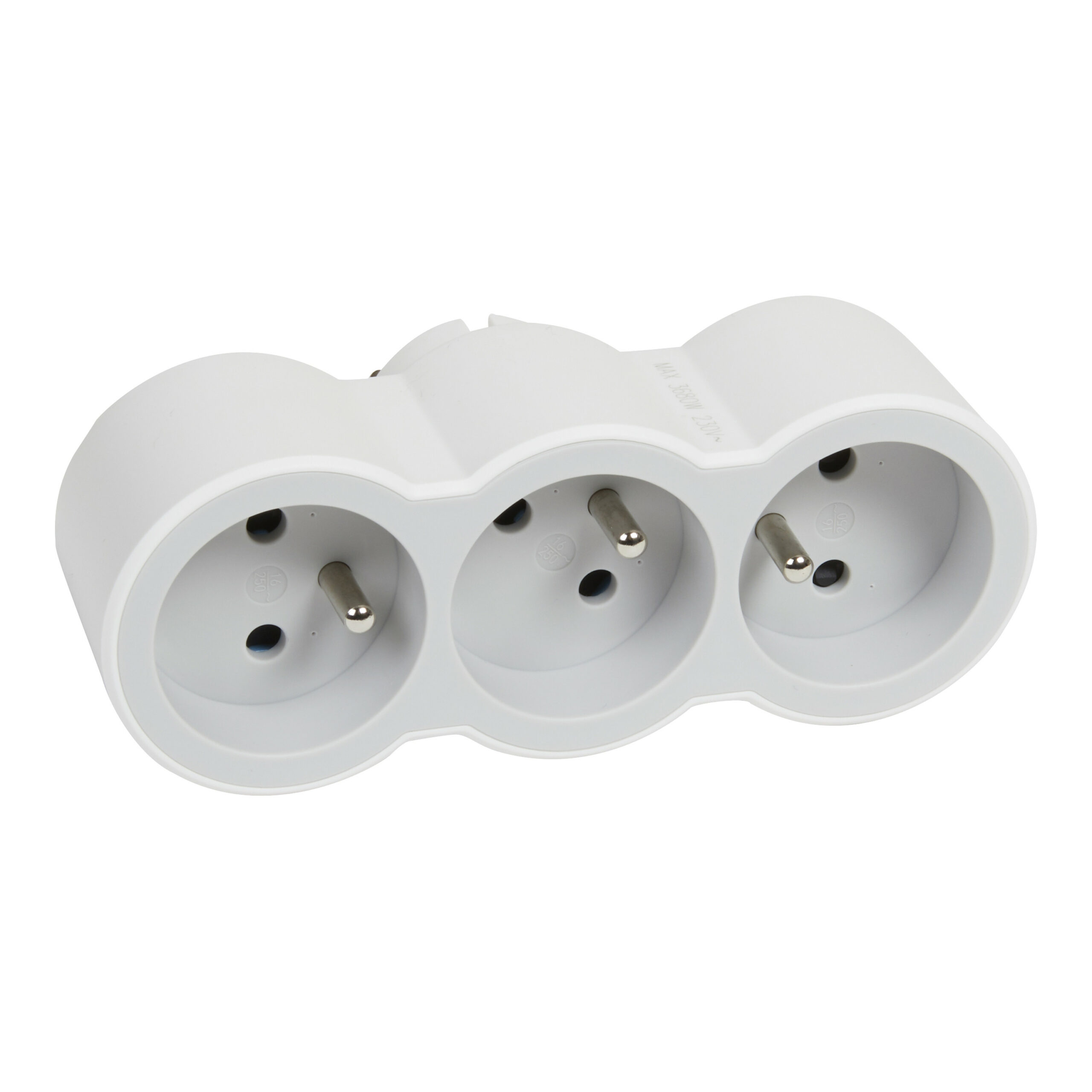 Fiche triplite avec 3 prises frontales avec terre 16A 3680W – blanc et gris clair