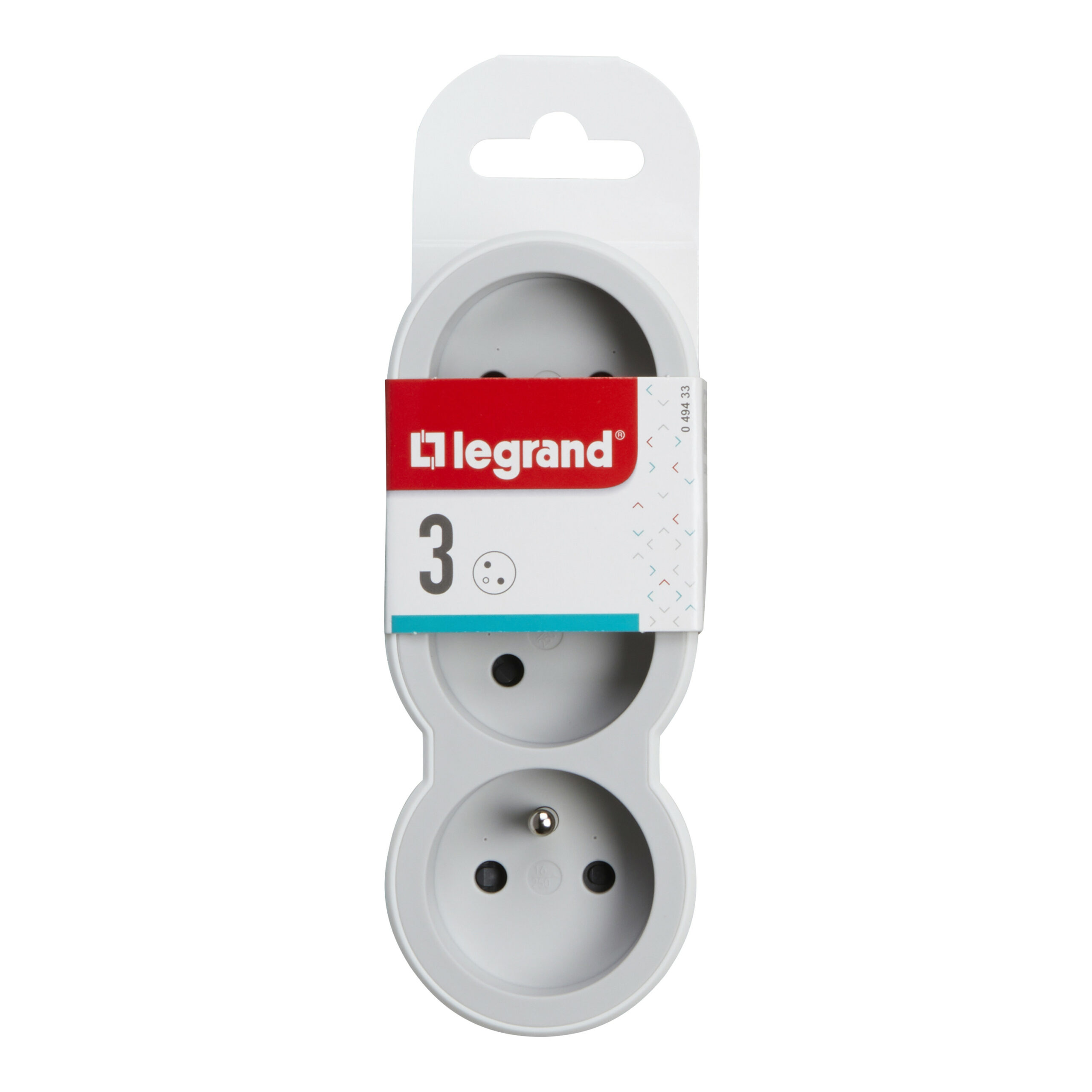 Fiche triplite avec 3 prises frontales avec terre 16A 3680W – blanc et gris clair