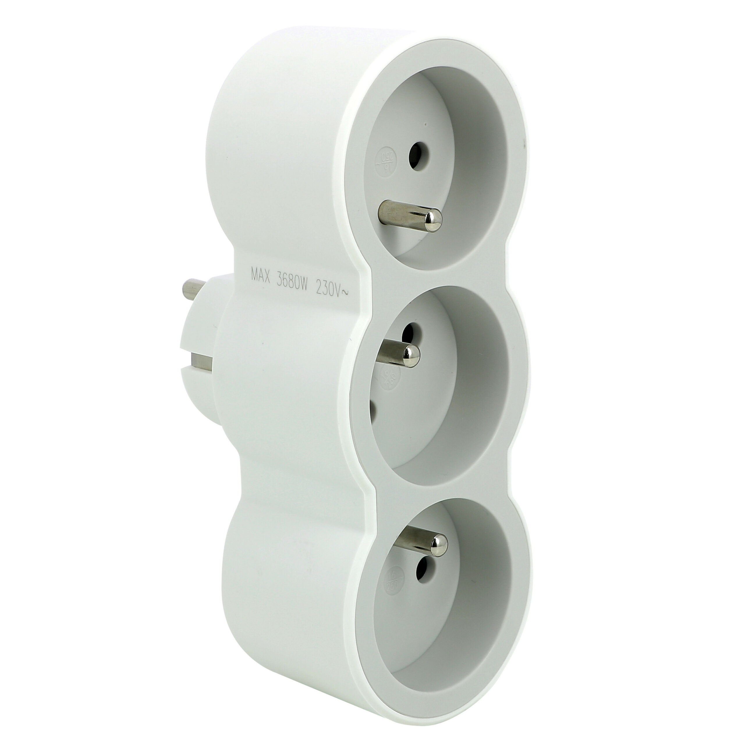 Fiche triplite avec 3 prises frontales avec terre 16A 3680W – blanc et gris clair