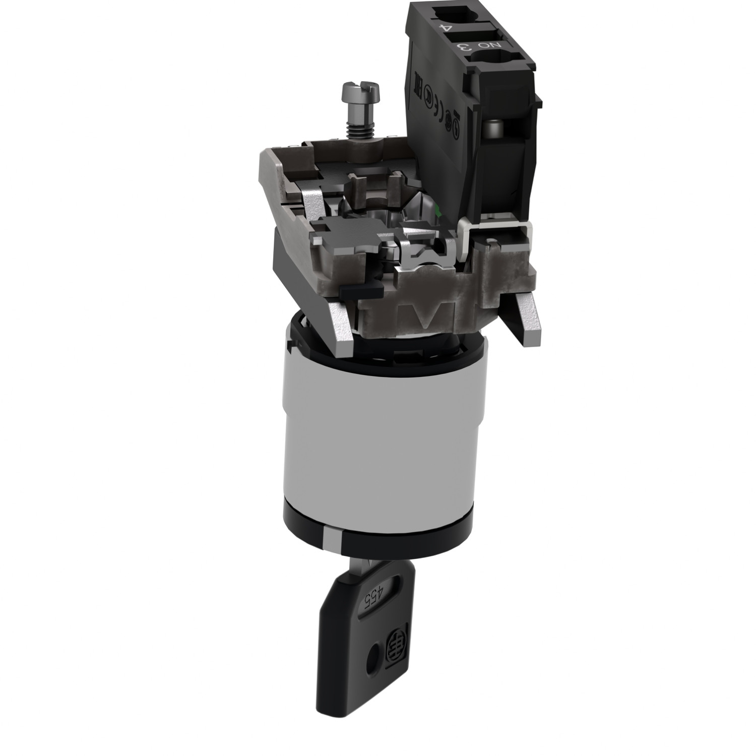 Harmony XB4 – bouton à clé 455 – Ø22 – 2 pos fix – retr GD – 1F – vis étrier