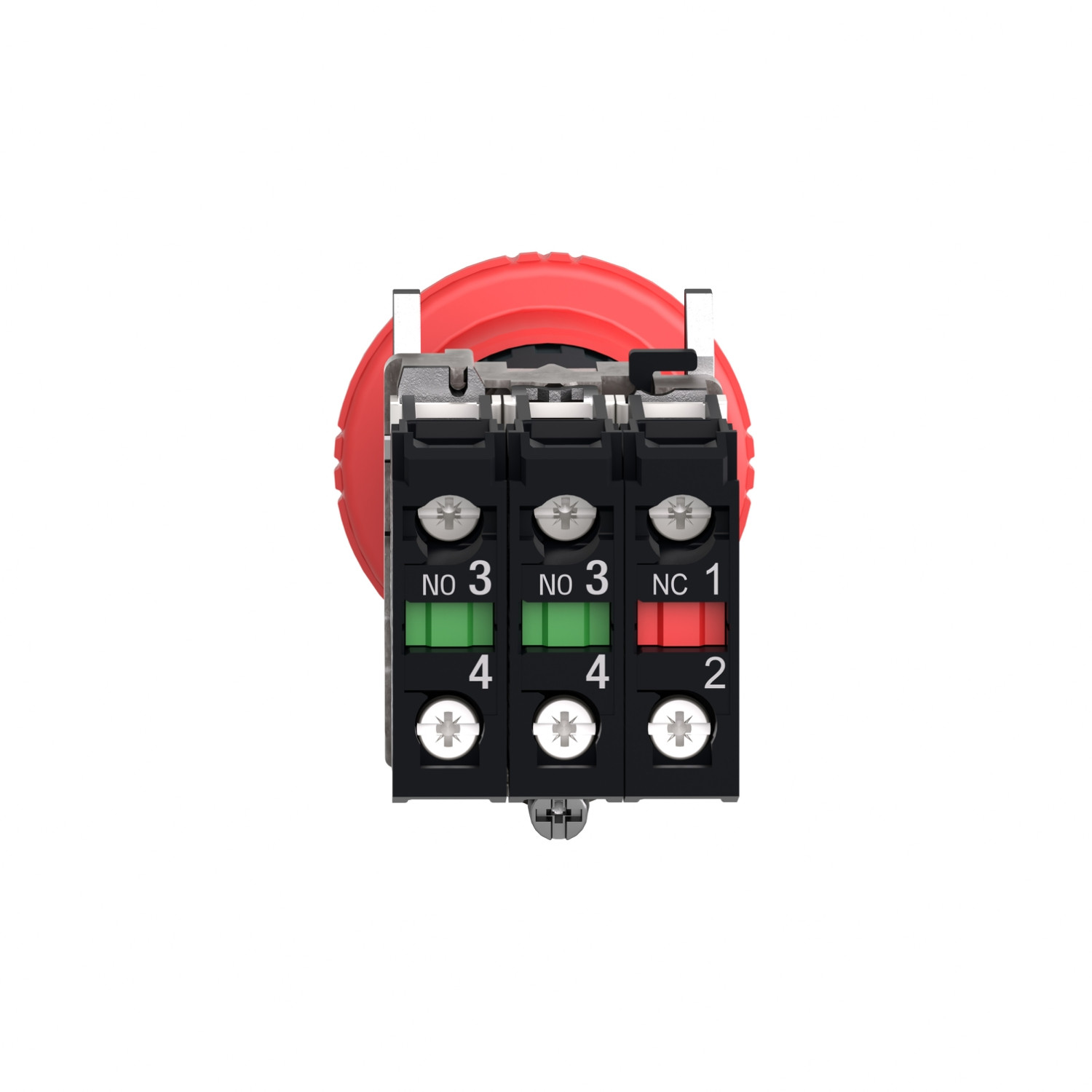 Harmony XB4 – bouton arrêt urgence – Ø40 – pousser tourn – rouge – 2O+1F – vis