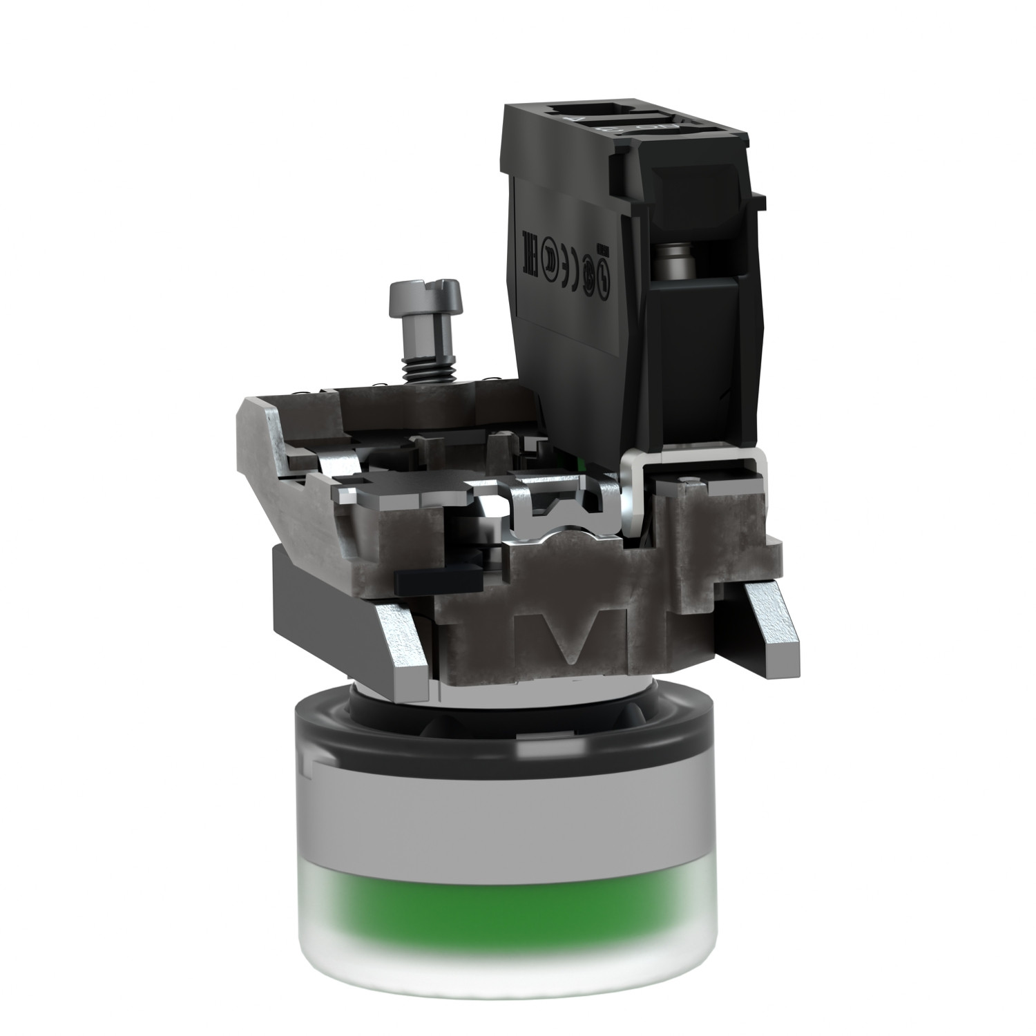 Harmony XB4 – bouton poussoir lumin Atx – Ø22 – vert – 1F – 24V – vis étrier