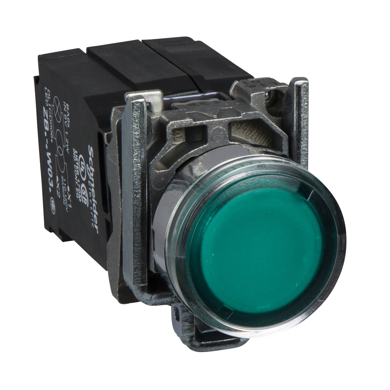 Harmony XB4 – poussoir lumineux – 1F+1O – vert – Ø22 – transfo 230VAC