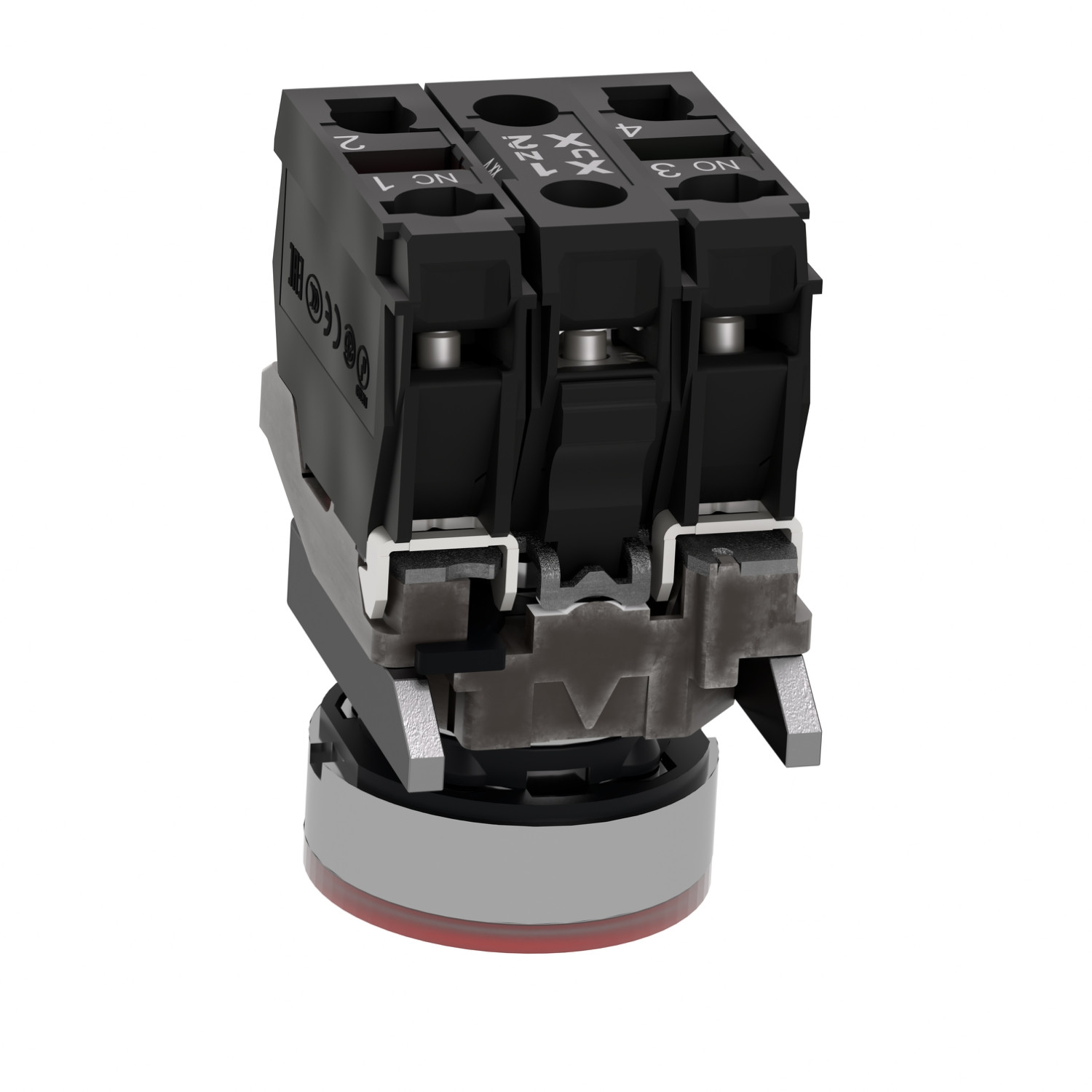 Harmony XB4 – poussoir lumineux LED – 1F+1O – rouge – Ø22 – 110VAC