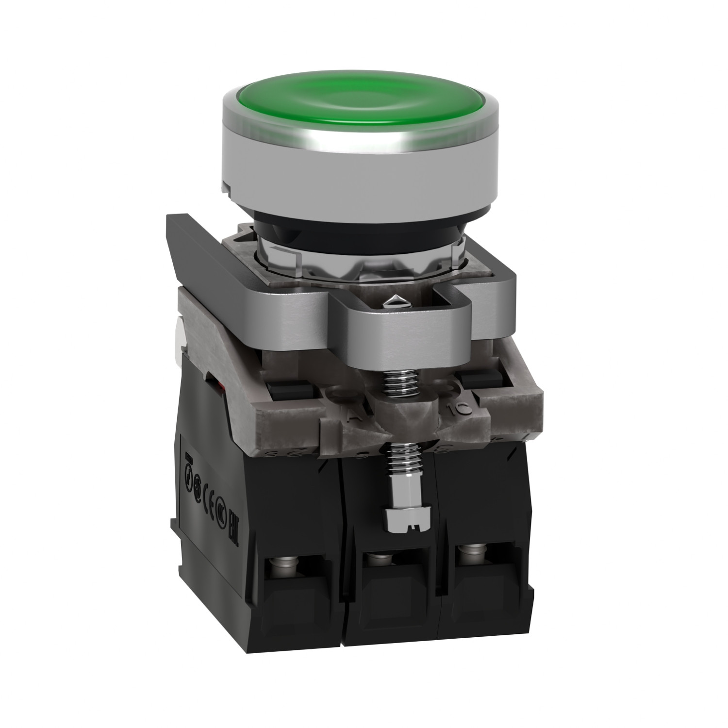 Harmony XB4 – poussoir lumineux LED – 1F+1O – vert – Ø22 – 230VAC