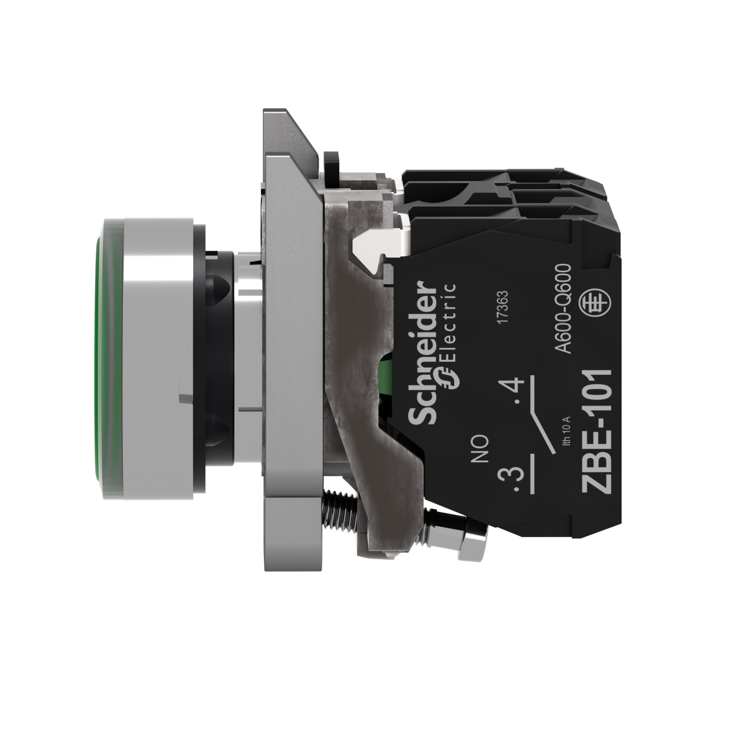 Harmony XB4 – poussoir lumineux LED – 1F+1O – vert – Ø22 – 230VAC