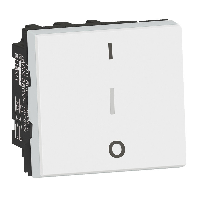 Interrupteur bipolaire avec borne pour repiquage neutre 10AX 250V~ Mosaic 2 modules – blanc