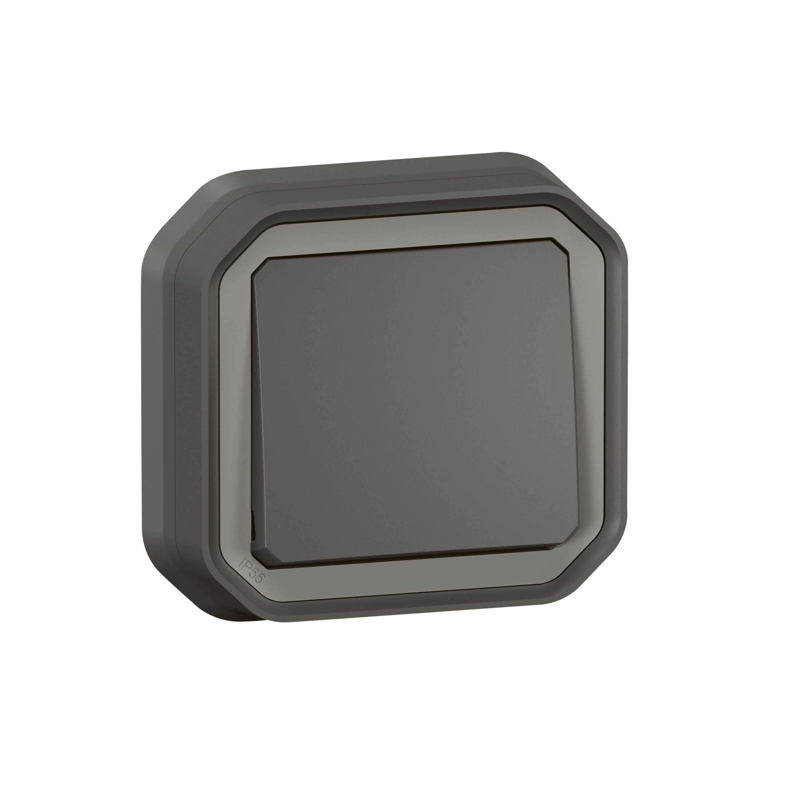 Interrupteur ou va-et-vient étanche Plexo 10AX 250V~ IP55 IK08 livré complet pour fixation en encastre – anthracite