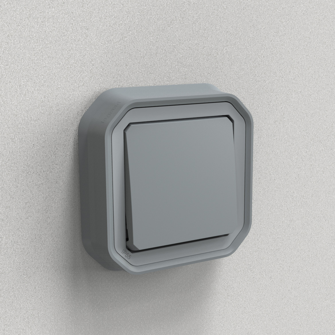 Interrupteur ou va-et-vient étanche Plexo 10AX 250V~ IP55 IK08 livré complet pour fixation en encastre – gris