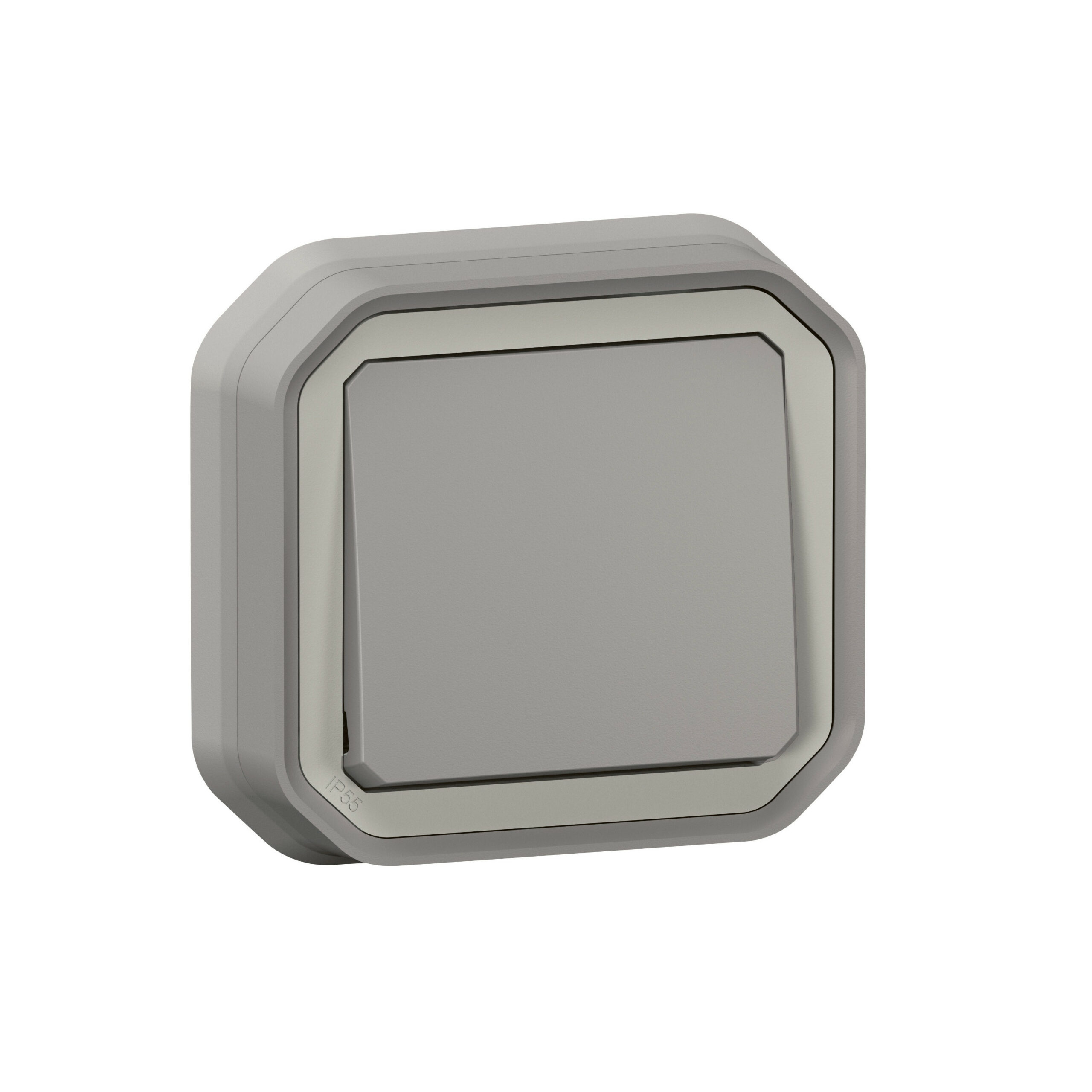 Interrupteur ou va-et-vient étanche Plexo 10AX 250V~ IP55 IK08 livré complet pour fixation en encastre – gris
