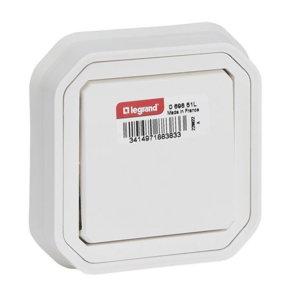 Interrupteur ou va-et-vient étanche Plexo complet IP55 IK08 encastré 10AX 250V~ – blanc