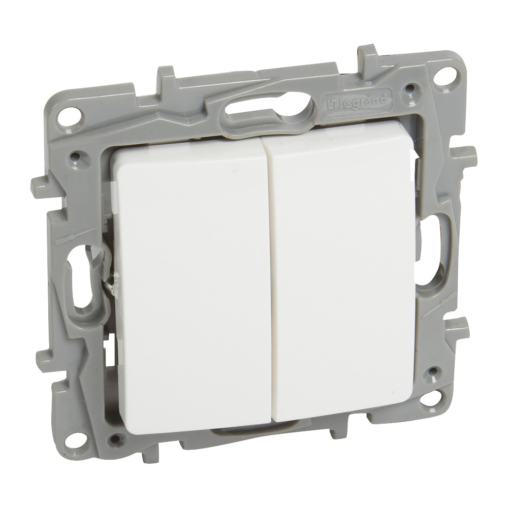 Interrupteur va-et-vient Niloé – 2 postes – 10 AX – 250 V~ – bornes automatiques – blanc