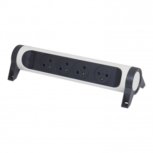 Multiprise avec bloc rotatif de 4 prises 2P+T Surface 16A 230V et interrupteur à câbler – blanc et gris foncé