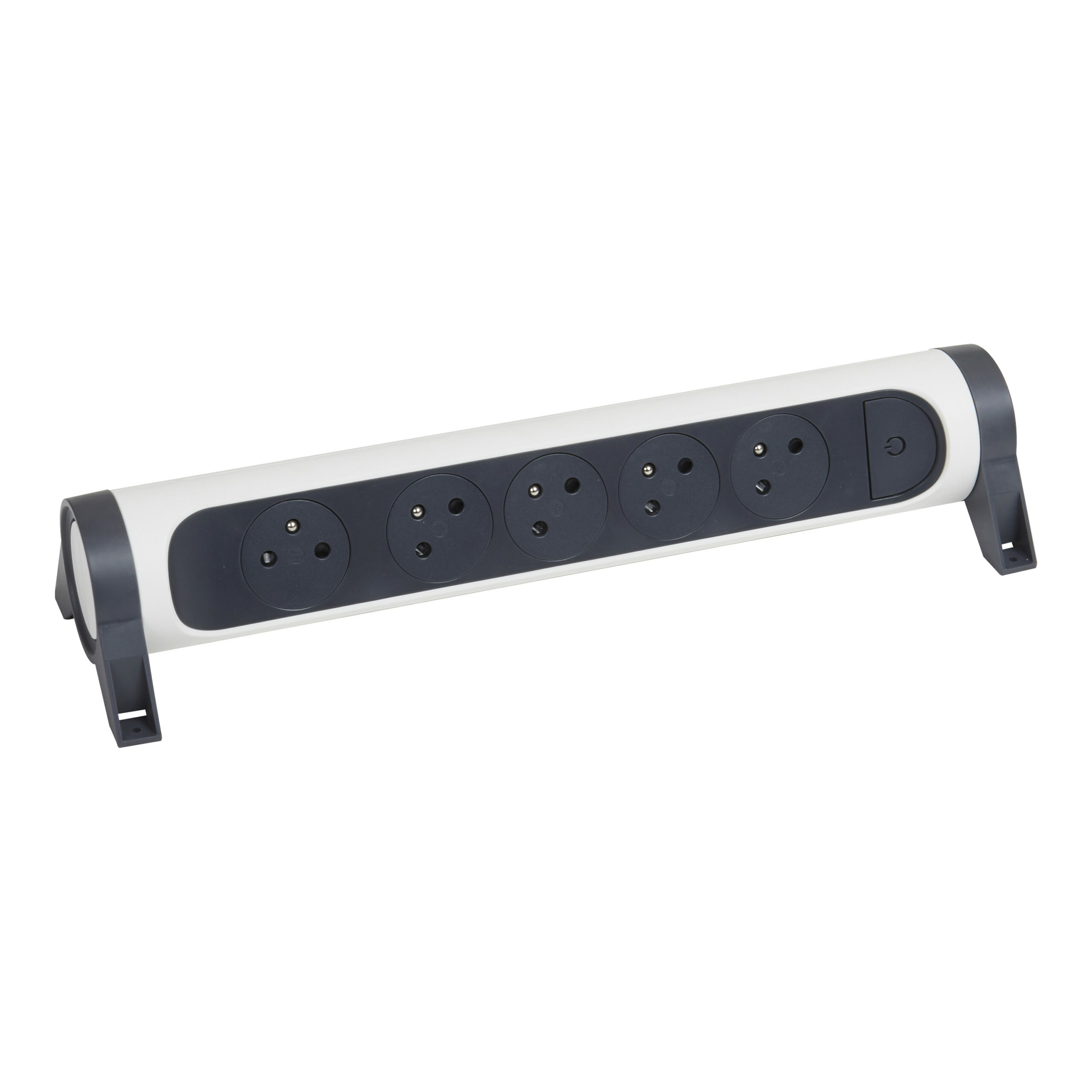 Multiprise avec bloc rotatif de 5 prises 2P+T Surface 16A 230V et interrupteur à câbler – blanc et gris foncé