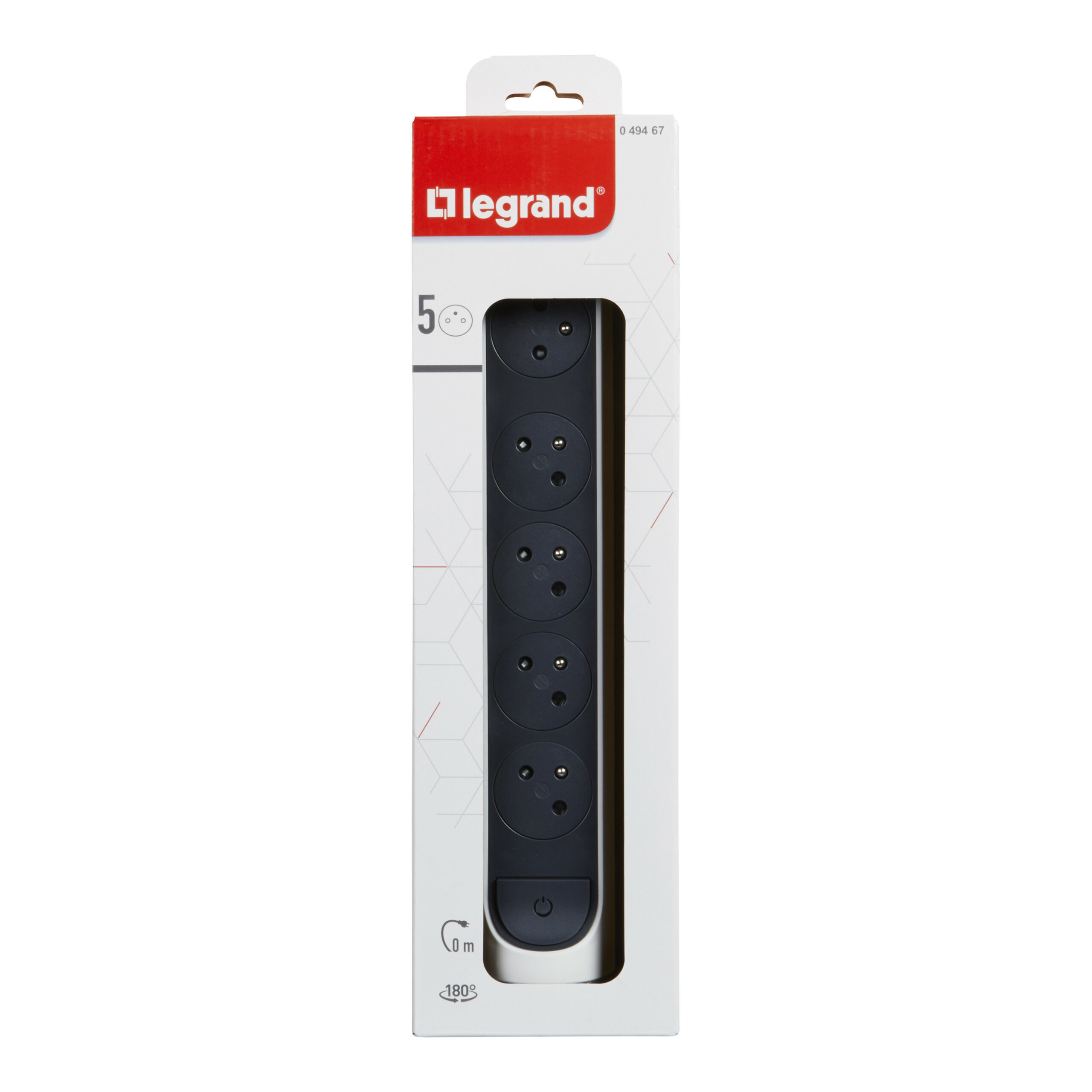 Multiprise avec bloc rotatif de 5 prises 2P+T Surface 16A 230V et interrupteur à câbler – blanc et gris foncé
