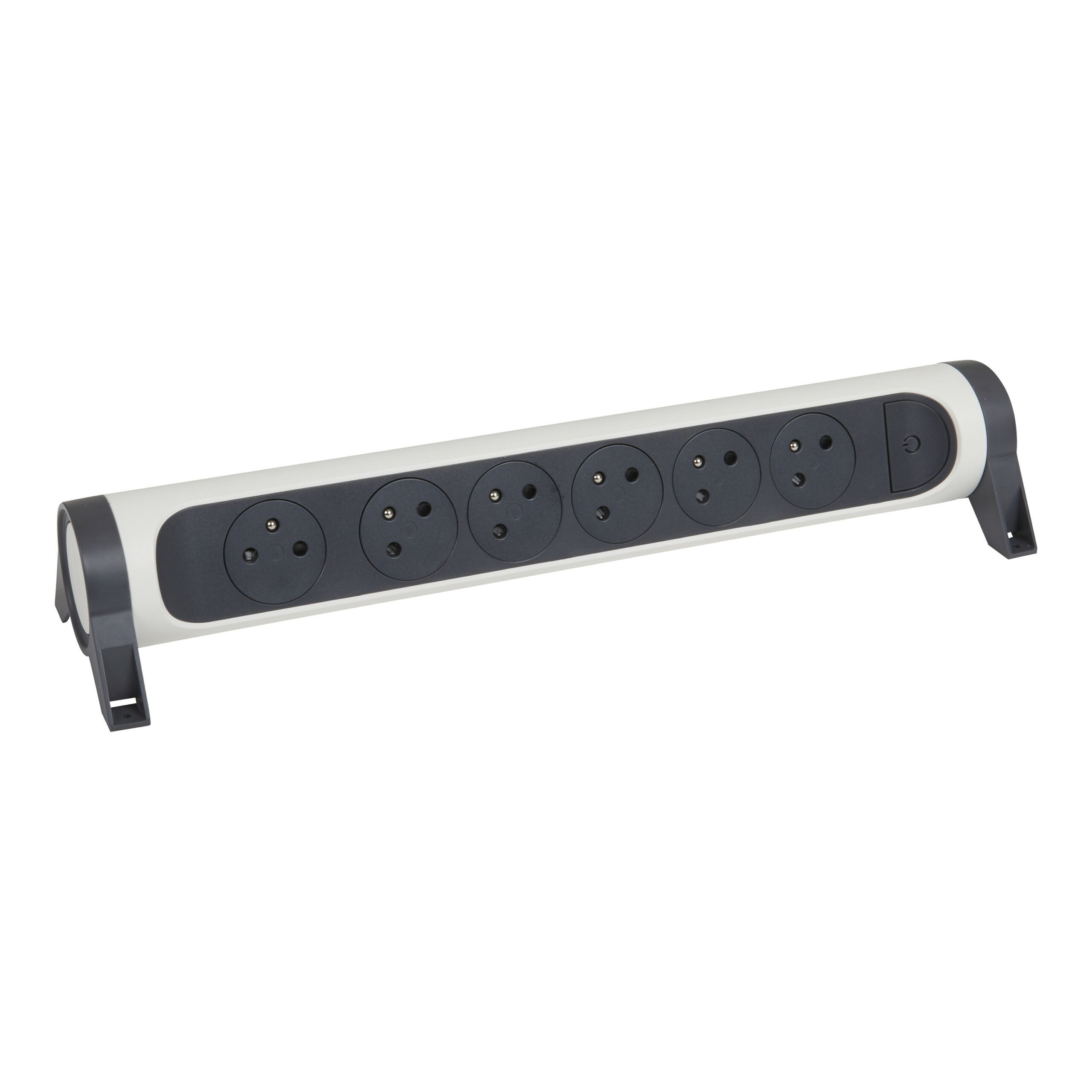 Multiprise avec bloc rotatif de 6 prises 2P+T Surface 16A 230V et interrupteur à câbler – blanc et gris foncé