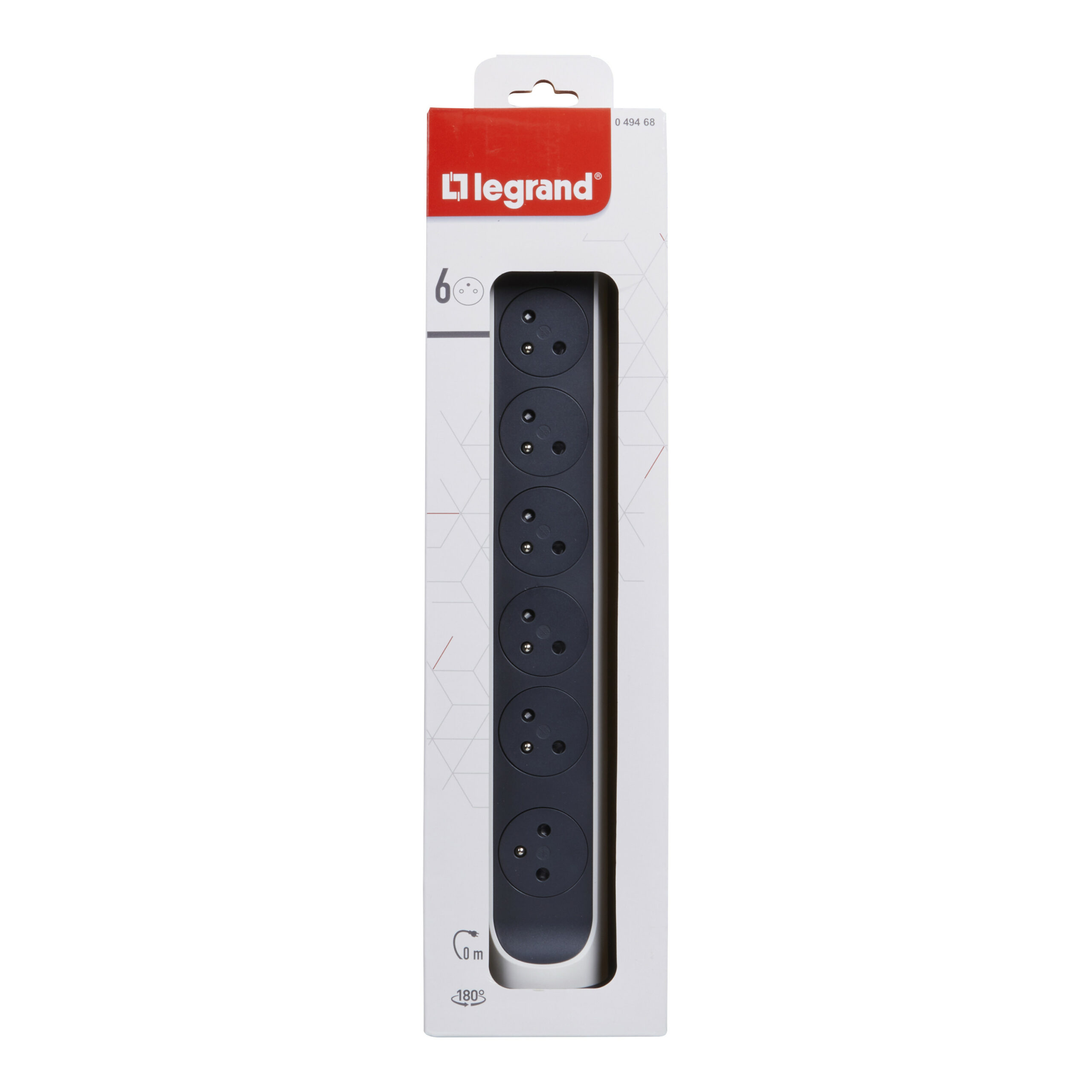 Multiprise avec bloc rotatif de 6 prises 2P+T Surface 16A 230V et interrupteur à câbler – blanc et gris foncé