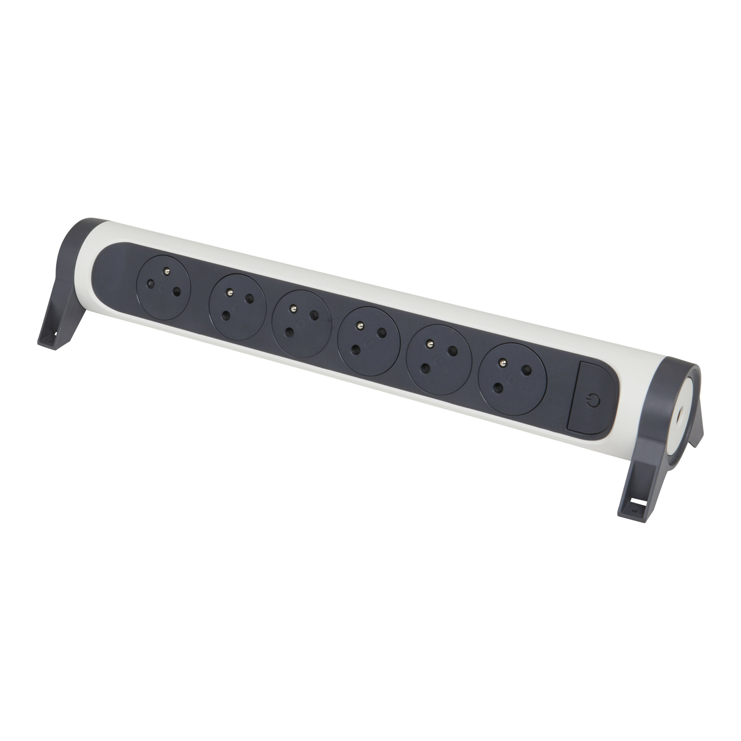 Multiprise avec bloc rotatif de 6 prises 2P+T Surface 16A 230V et interrupteur à câbler – blanc et gris foncé