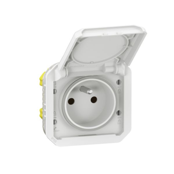 Plexo prise de courant complet avec support IP55 IK08 blanc