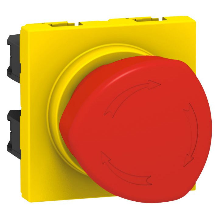 Poussoir coup de poing arrêt d’urgence Mosaic 2 modules NO+NF 3A 250V~ déverrouillable par 1/4 de tour – rouge et jaune