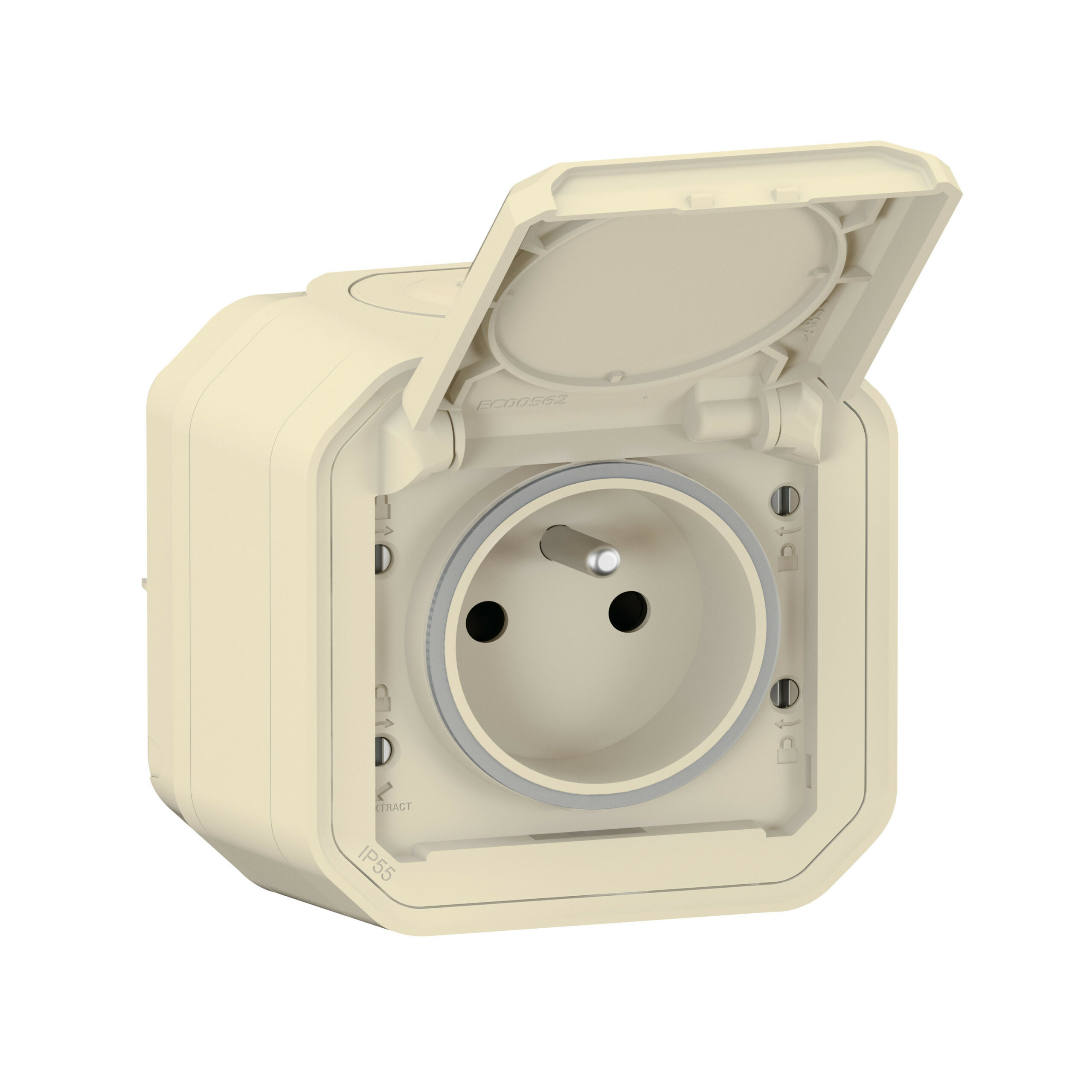 Prise de courant 2P+T étanche Plexo 16A 250V IP55 IK08 livrée complète pour fixation saillie – sable