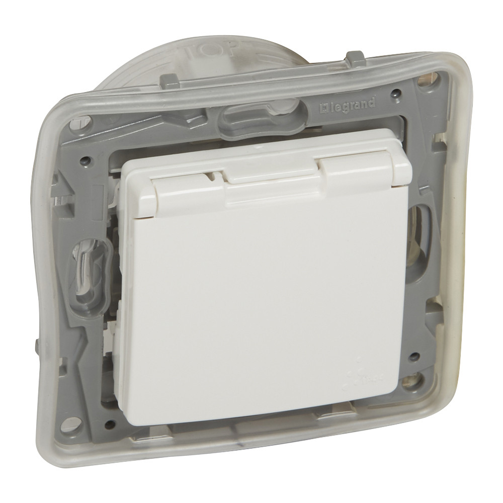 Prise de courant 2P+T Niloé – IP44 – avec volet – borne auto – blanc