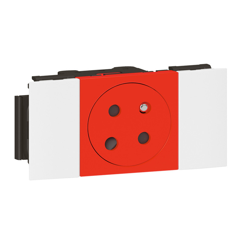 Prise de courant 2P+T Surface à détrompage Soluclip pour goulotte Mosaic à clippage direct 2 modules – rouge