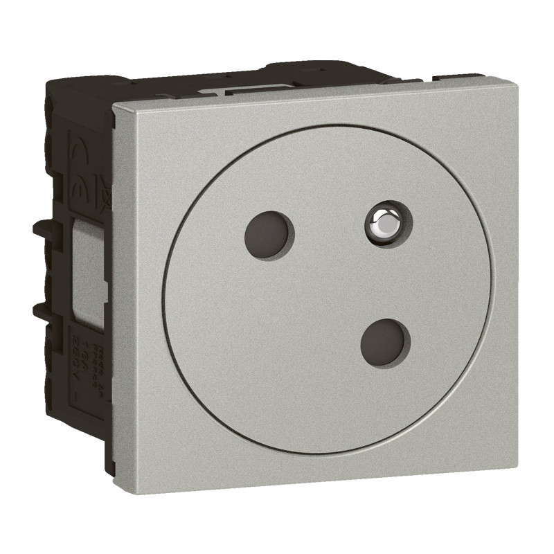 Prise de courant 2P+T Surface Mosaic Link raccordement latéral 2 modules – alu