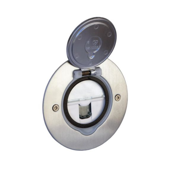 Prise de sol et plan de travail simple RJ45 catégorie 6 FTP avec platine ronde – inox brossé