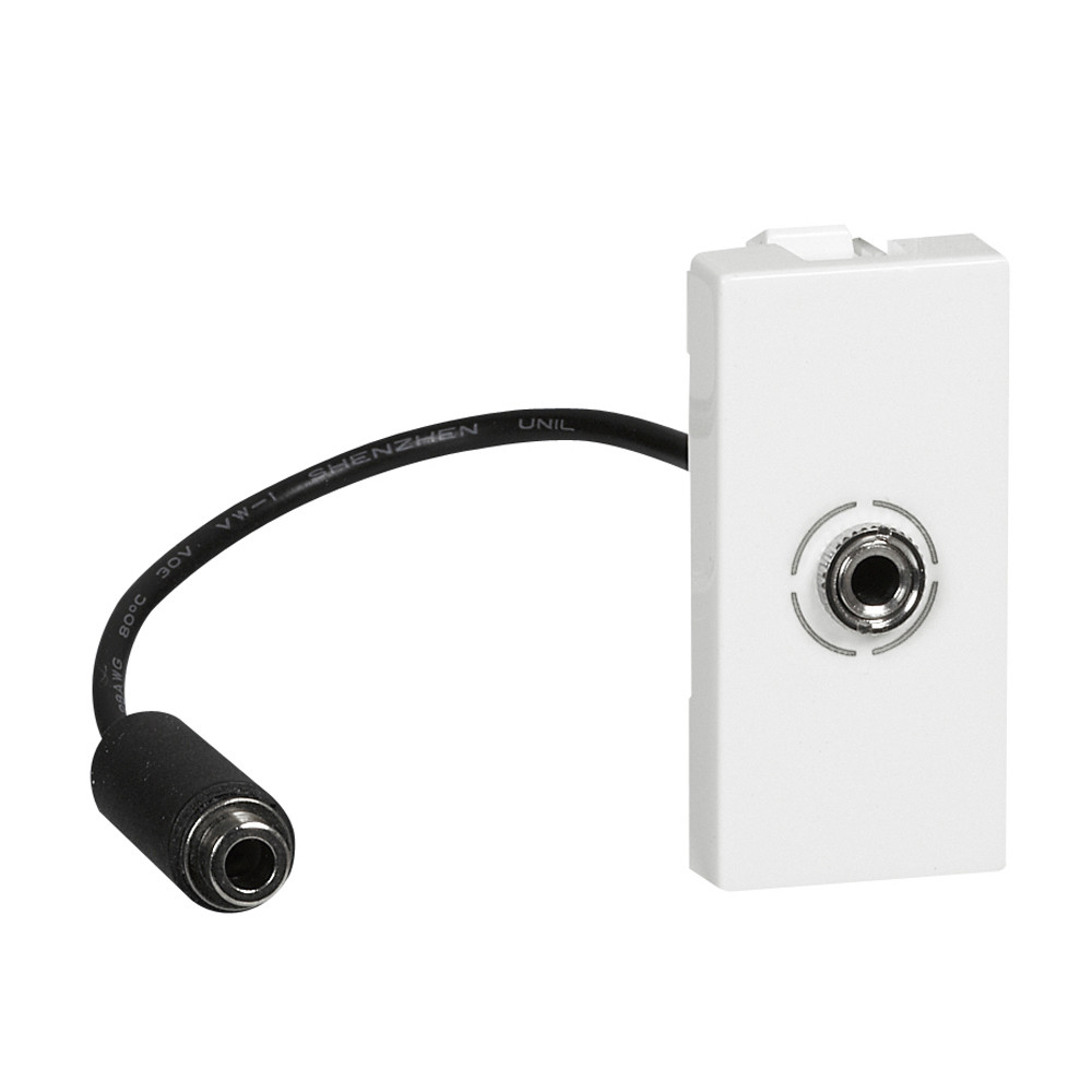 Prise Jack femelle 3,5mm préconnectorisée Mosaic 1 module – blanc