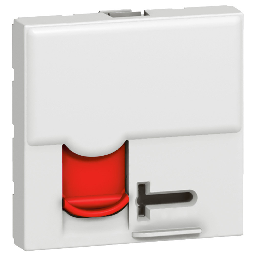 Prise RJ45 catégorie 6 STP blindée à accès contrôlé avec volet rouge Mosaic 2 modules – blanc