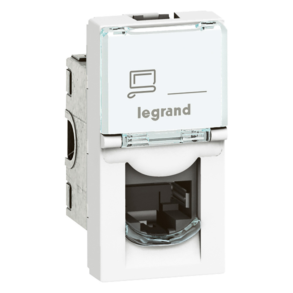 Prise RJ45 catégorie 6 STP blindée Mosaic 1 module – blanc antimicrobien