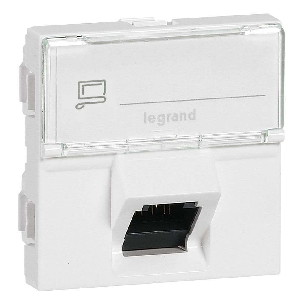 Prise RJ45 catégorie 6A STP inclinée à 45° avec blindage métal Mosaic 2 modules – blanc