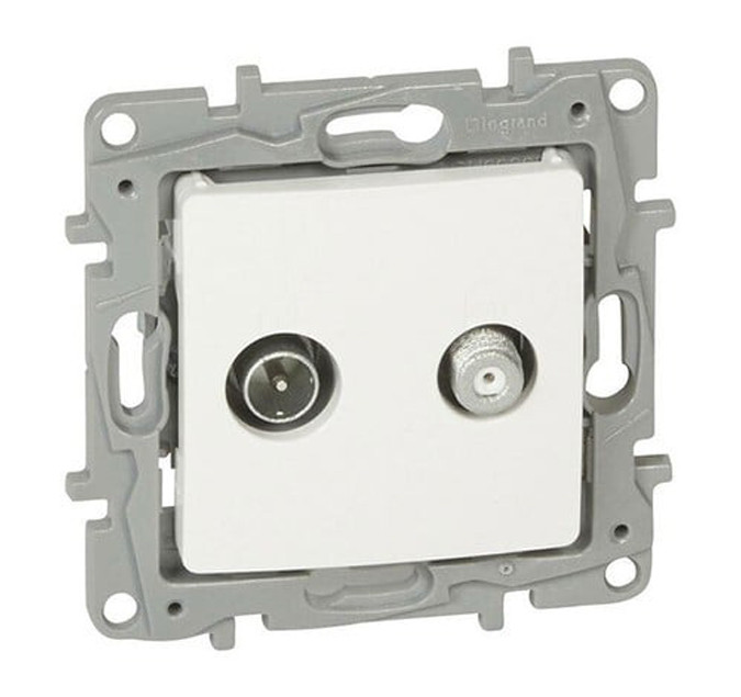 Prise TV/SAT traversante mâle Niloé atténuation 14 dB griffes blanc