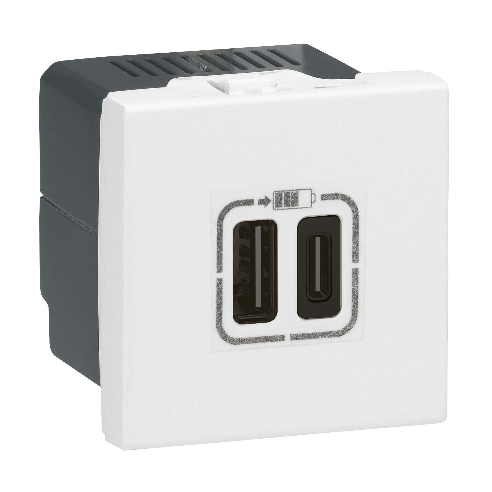 Prise USB Type-A + USB Type-C 3A 5V 15W Mosaic 2 modules 230V – blanc